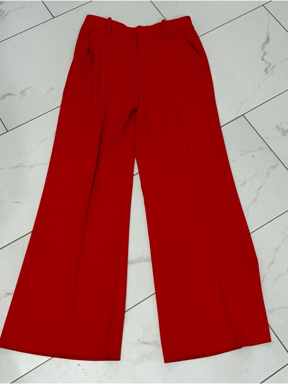 Alice + Olivia Bold Red Wide-Leg Trousers S